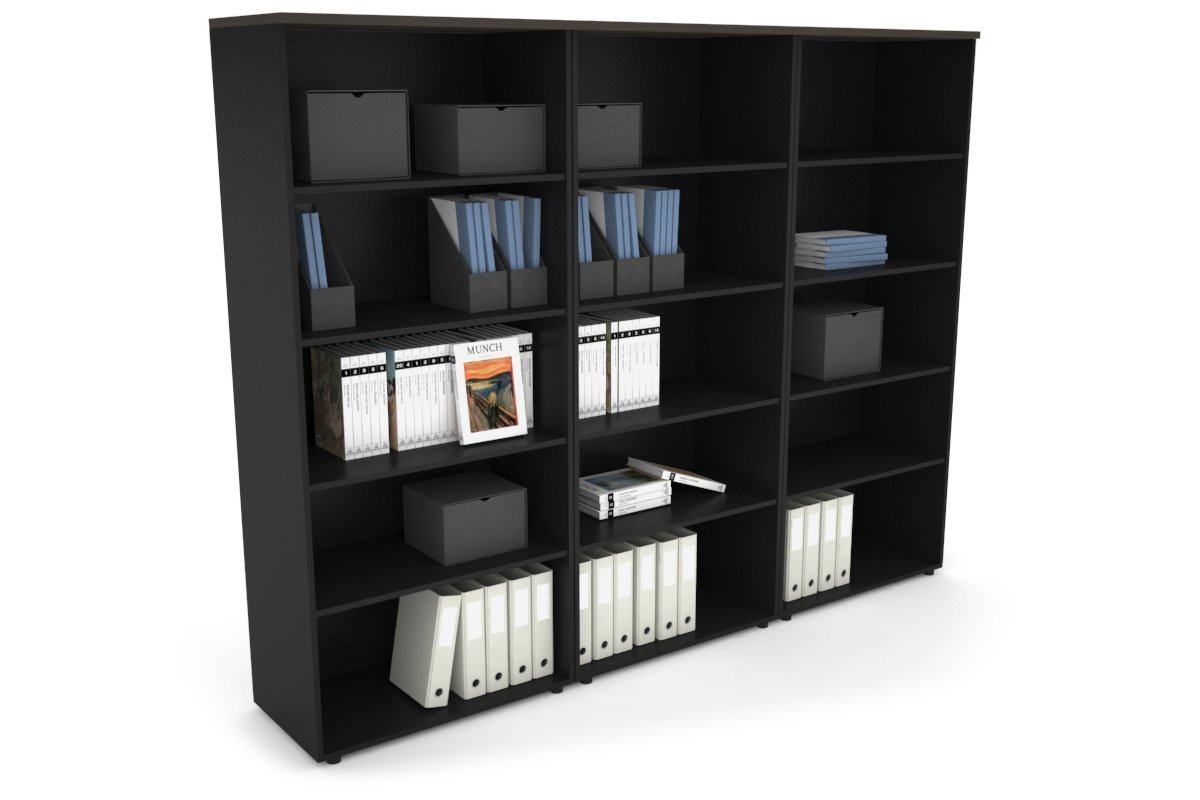 Uniform Large Open Bookcase [2400W x 1870H x 450D]-Black dark oak 