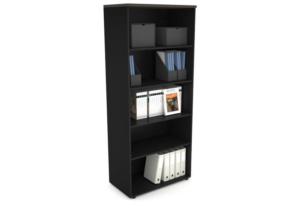 Uniform Large Open Bookcase [800W x 1870H x 450D]-Black dark oak 