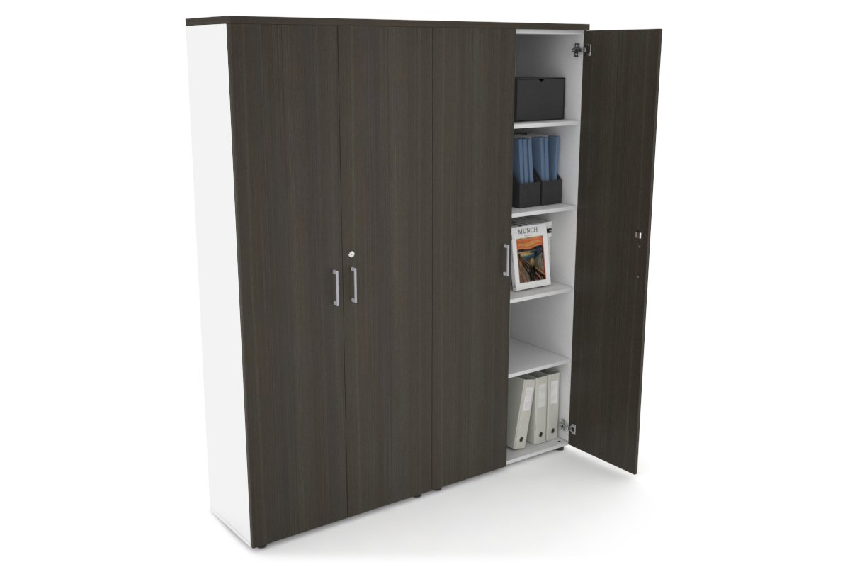 Uniform Large Storage Cupboard with Large Doors [1600W x 1870H x 350D] Jasonl White dark oak silver handle