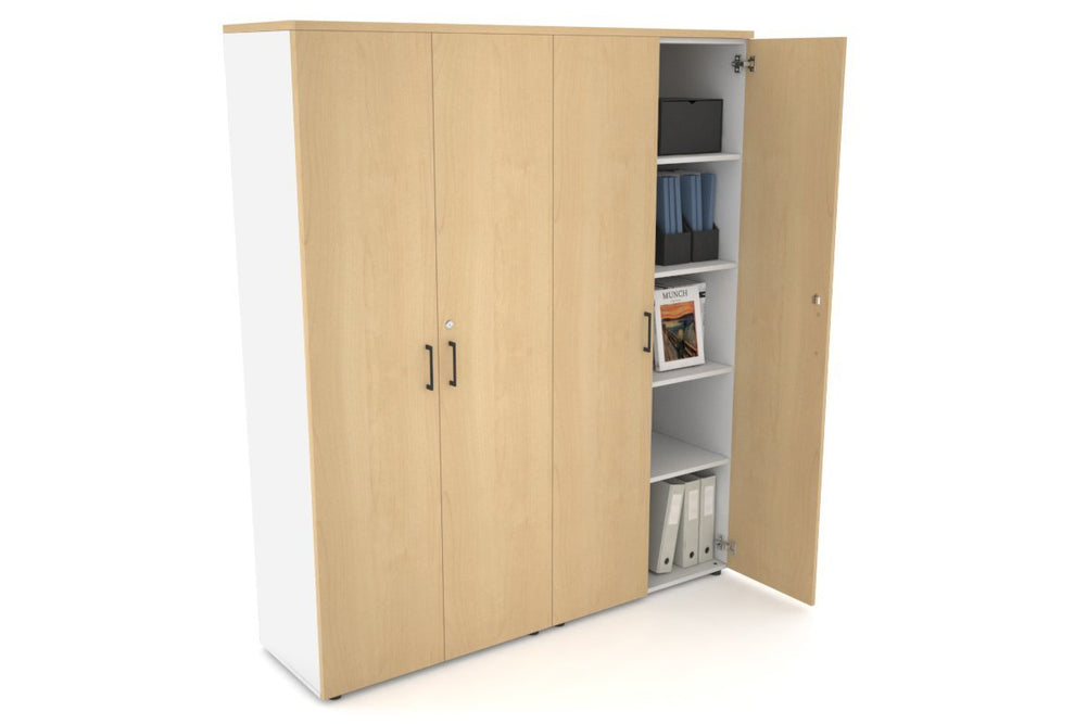 Uniform Large Storage Cupboard with Large Doors [1600W x 1870H x 450D]-White maple black handle