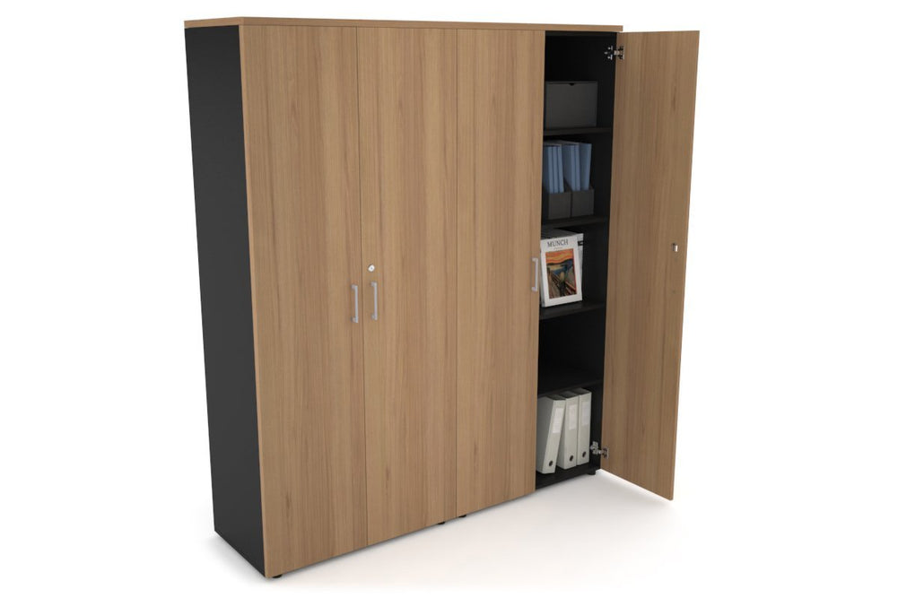 Uniform Large Storage Cupboard with Large Doors [1600W x 1870H x 450D]-Black salvage oak silver handle