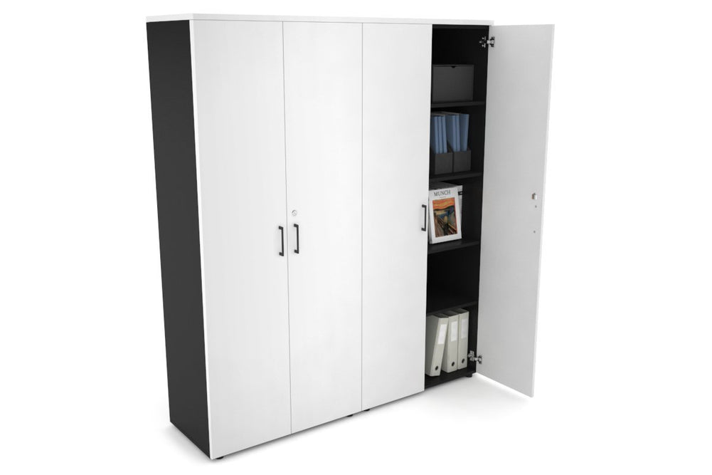 Uniform Large Storage Cupboard with Large Doors [1600W x 1870H x 450D]-Black white black handle