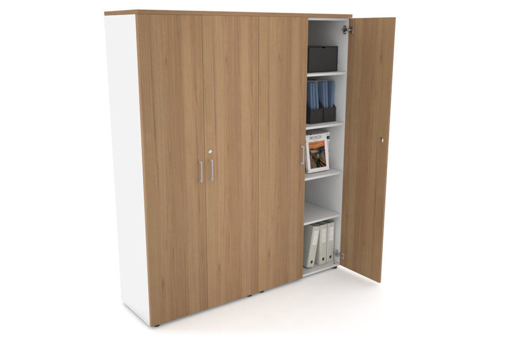 Uniform Large Storage Cupboard with Large Doors [1600W x 1870H x 450D]-White salvage oak silver handle