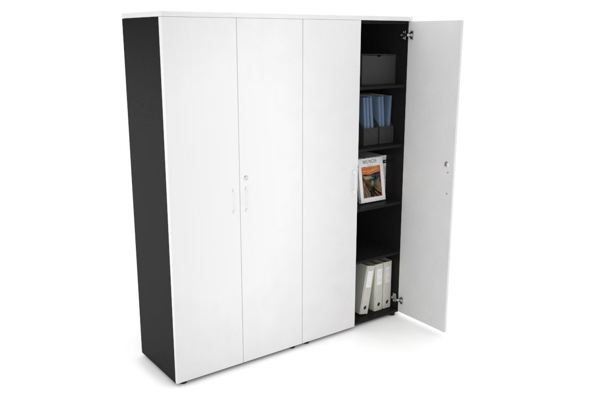 Uniform Large Storage Cupboard with Large Doors [1600W x 1870H x 450D] Jasonl Black white white handle
