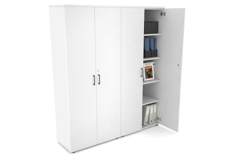 Uniform Large Storage Cupboard with Large Doors [1600W x 1870H x 450D]-White white black handle