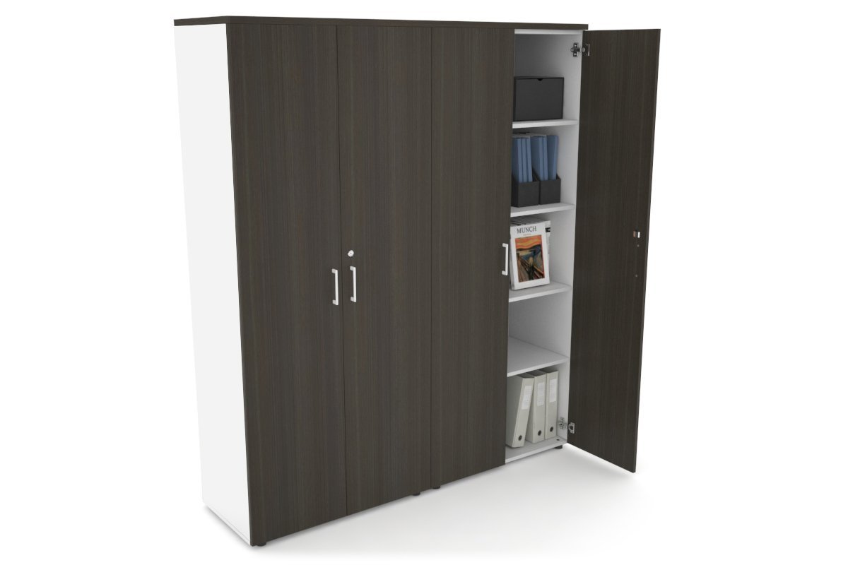 Uniform Large Storage Cupboard with Large Doors [1600W x 1870H x 450D] Jasonl White dark oak white handle