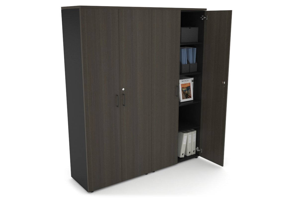 Uniform Large Storage Cupboard with Large Doors [1600W x 1870H x 450D] Jasonl Black dark oak black handle