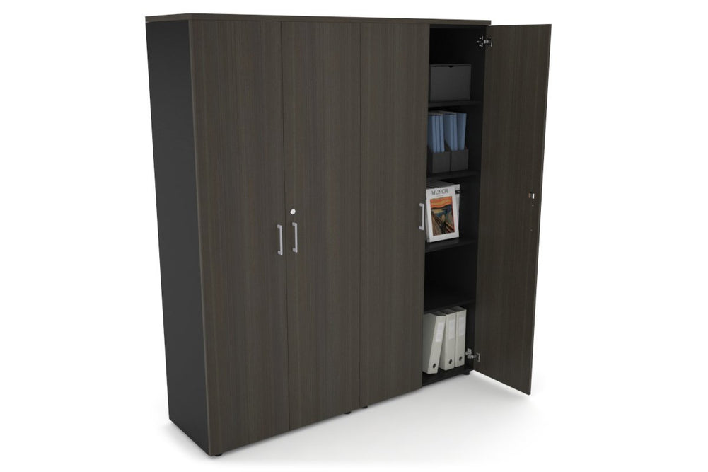 Uniform Large Storage Cupboard with Large Doors [1600W x 1870H x 450D]-Black dark oak silver handle