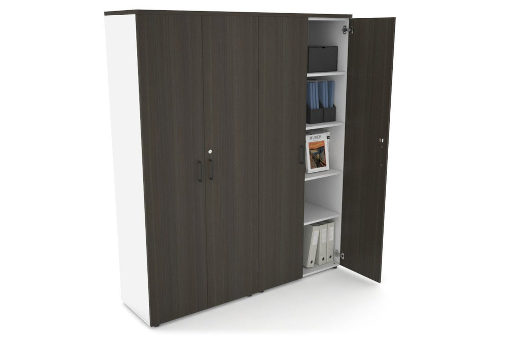 Uniform Large Storage Cupboard with Large Doors [1600W x 1870H x 450D]-White dark oak black handle