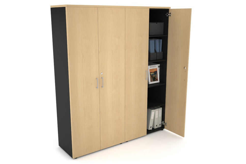 Uniform Large Storage Cupboard with Large Doors [1600W x 1870H x 450D]-Black maple silver handle