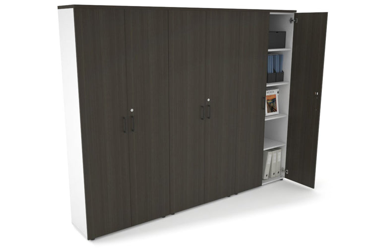 Uniform Large Storage Cupboard with Large Doors [2400W x 1870H x 350D] Jasonl White dark oak black handle