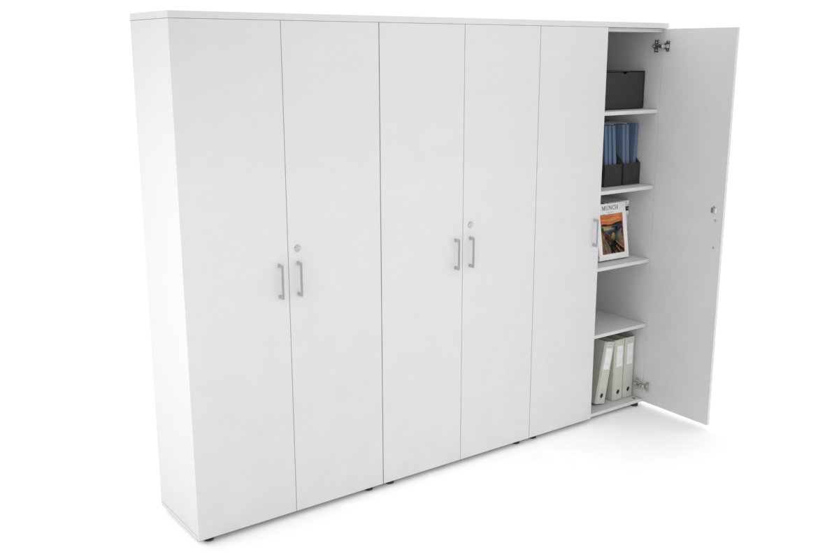 Uniform Large Storage Cupboard with Large Doors [2400W x 1870H x 350D] Jasonl White white silver handle