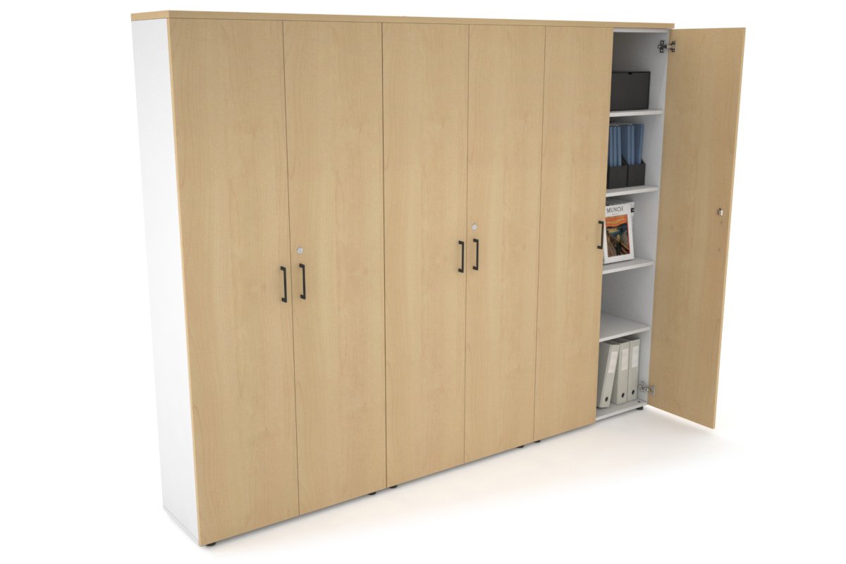 Uniform Large Storage Cupboard with Large Doors [2400W x 1870H x 350D] Jasonl White maple black handle