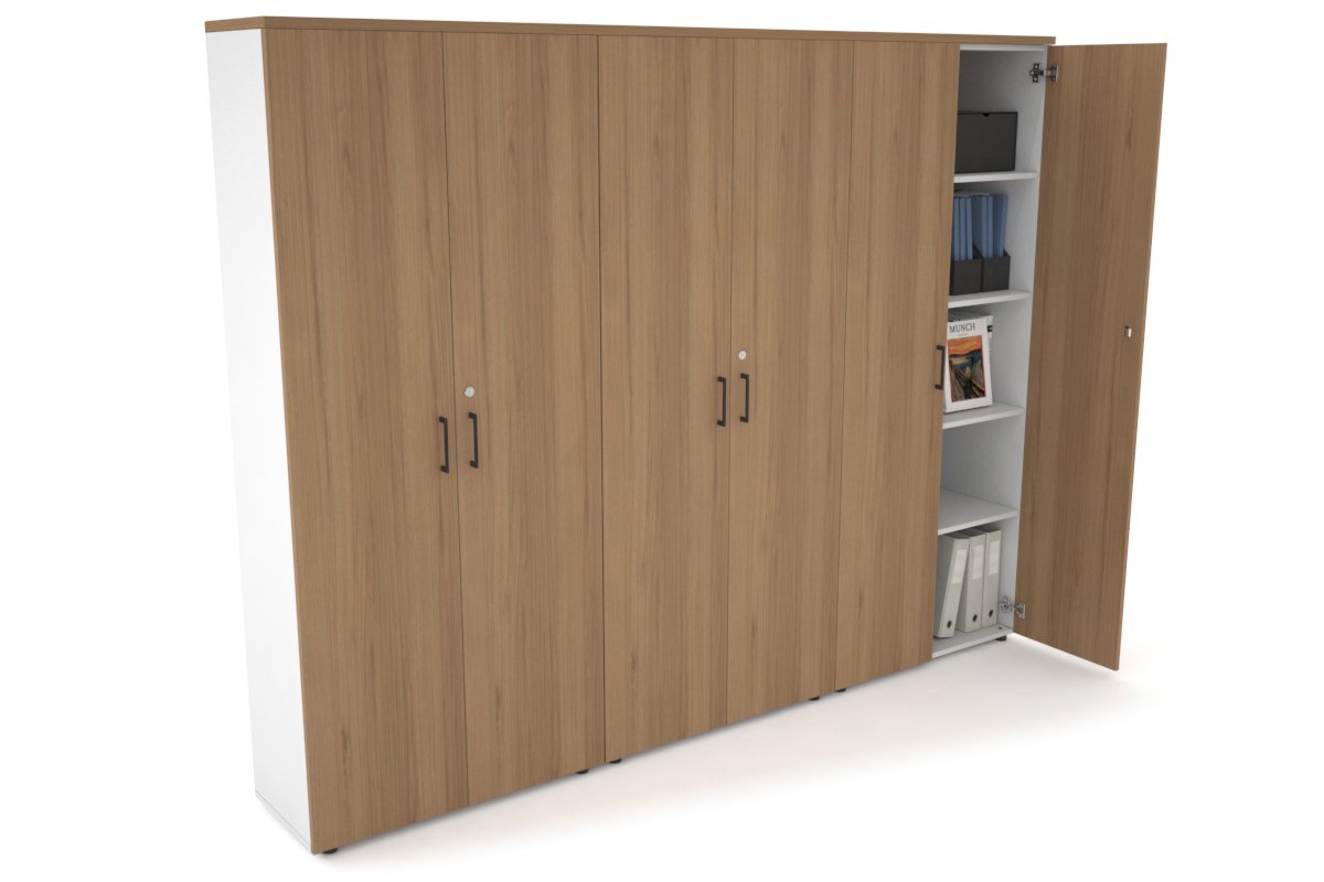 Uniform Large Storage Cupboard with Large Doors [2400W x 1870H x 350D] Jasonl White salvage oak black handle