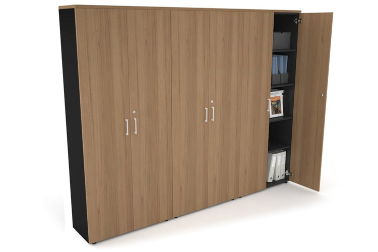 Uniform Large Storage Cupboard with Large Doors [2400W x 1870H x 350D] Jasonl Black salvage oak white handle
