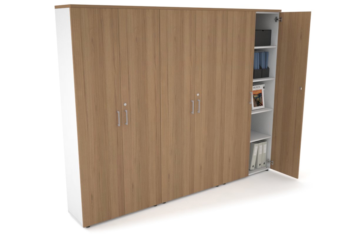 Uniform Large Storage Cupboard with Large Doors [2400W x 1870H x 350D] Jasonl White salvage oak silver handle