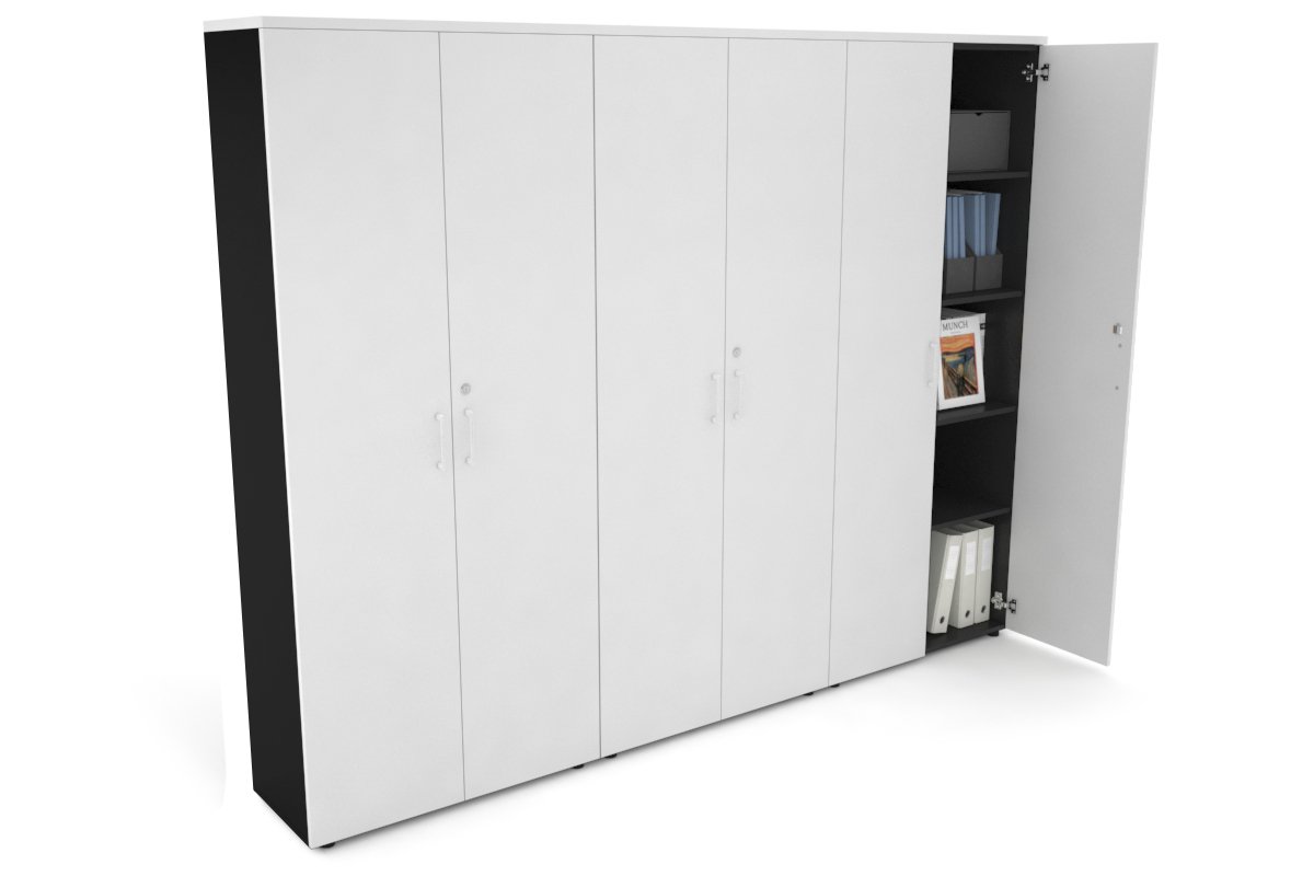 Uniform Large Storage Cupboard with Large Doors [2400W x 1870H x 350D] Jasonl Black white white handle