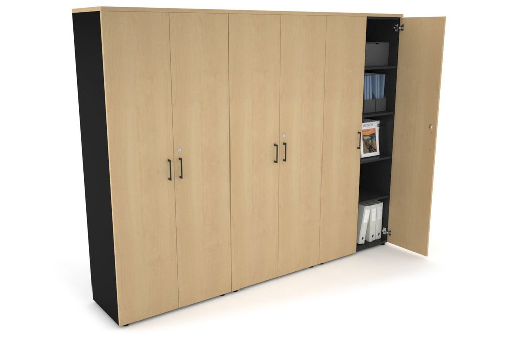 Uniform Large Storage Cupboard with Large Doors [2400W x 1870H x 450D]-Black maple black handle