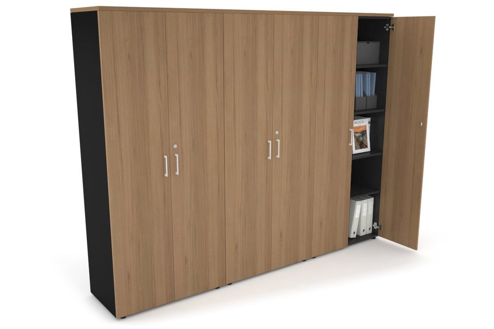 Uniform Large Storage Cupboard with Large Doors [2400W x 1870H x 450D]-Black salvage oak white handle