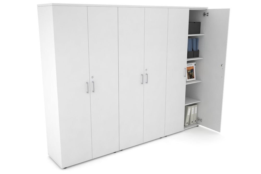 Uniform Large Storage Cupboard with Large Doors [2400W x 1870H x 450D]-White white silver handle