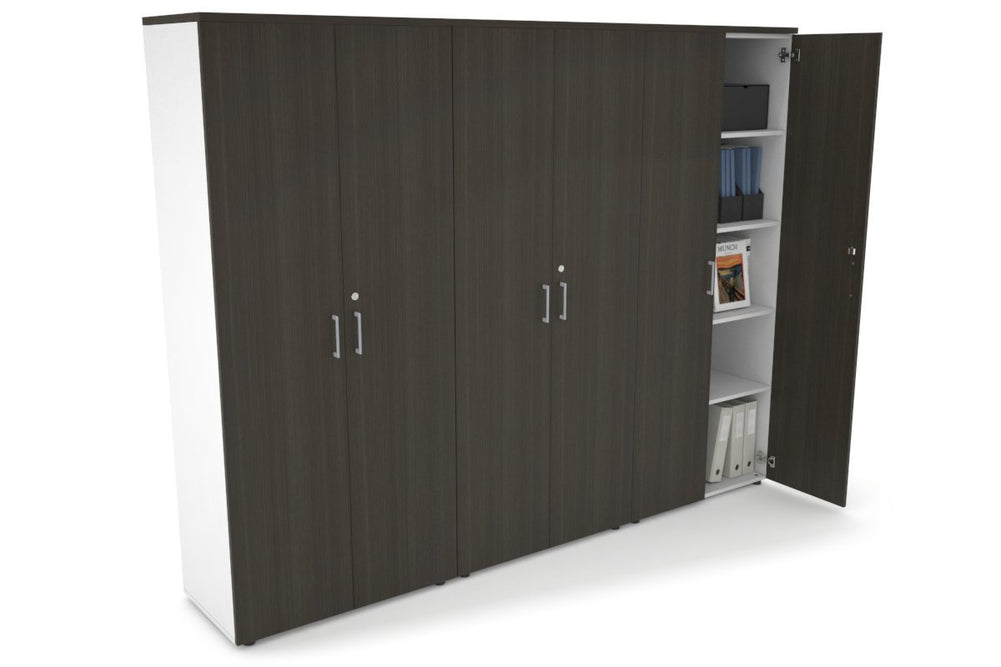 Uniform Large Storage Cupboard with Large Doors [2400W x 1870H x 450D]-White dark oak silver handle