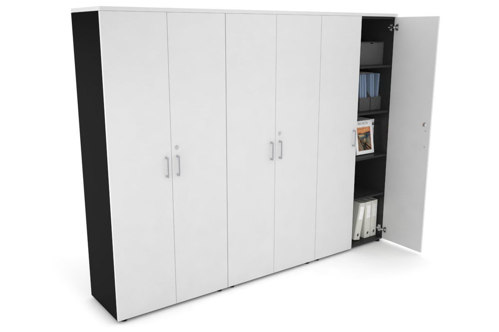 Uniform Large Storage Cupboard with Large Doors [2400W x 1870H x 450D]-Black white silver handle
