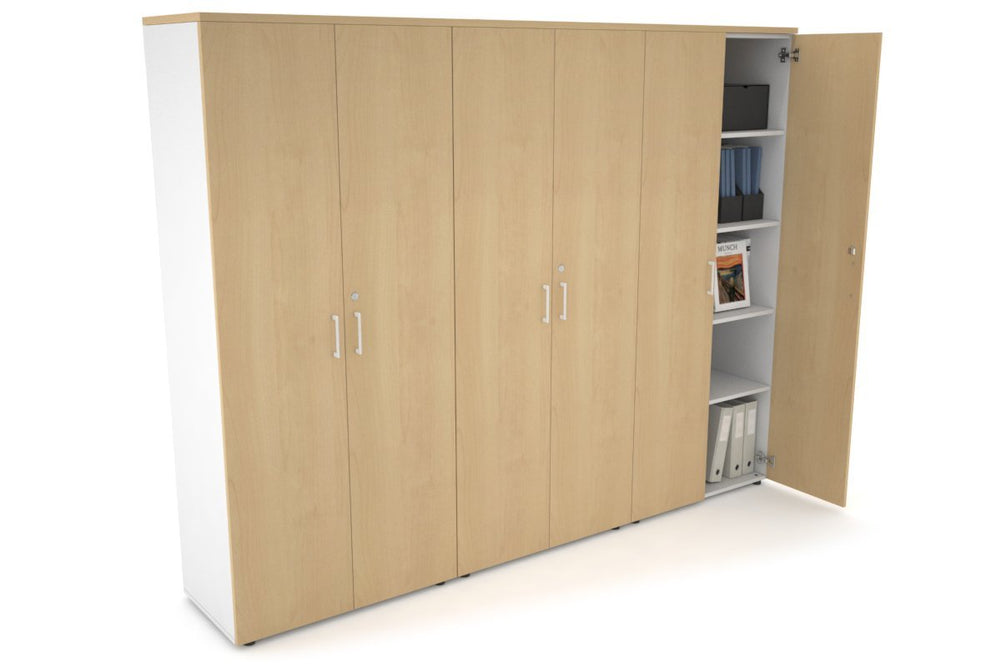 Uniform Large Storage Cupboard with Large Doors [2400W x 1870H x 450D]-White maple white handle