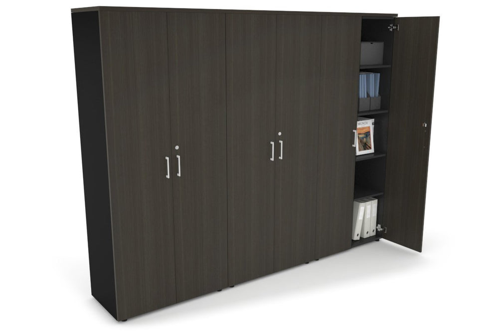 Uniform Large Storage Cupboard with Large Doors [2400W x 1870H x 450D]-Black dark oak white handle