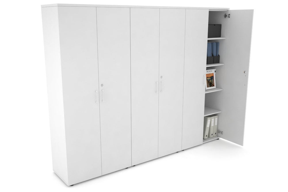 Uniform Large Storage Cupboard with Large Doors [2400W x 1870H x 450D]-White white white handle