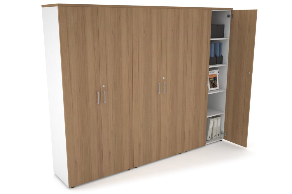 Uniform Large Storage Cupboard with Large Doors [2400W x 1870H x 450D]-White salvage oak silver handle