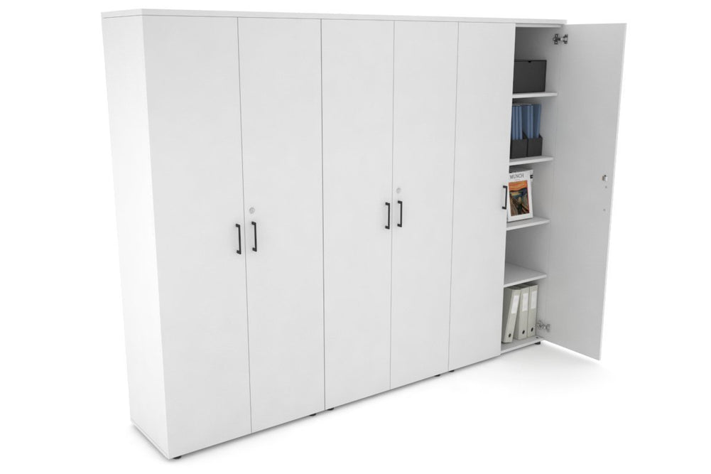 Uniform Large Storage Cupboard with Large Doors [2400W x 1870H x 450D]-White white black handle