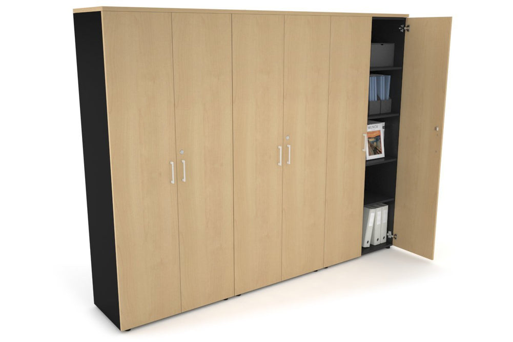 Uniform Large Storage Cupboard with Large Doors [2400W x 1870H x 450D]-Black maple white handle