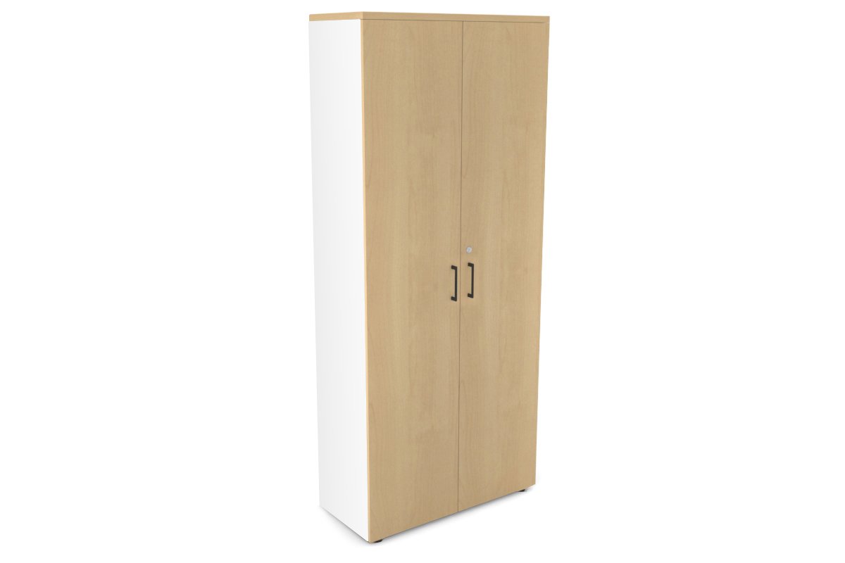 Uniform Large Storage Cupboard with Large Doors [800W x 1870H x 350D] Jasonl White maple black handle