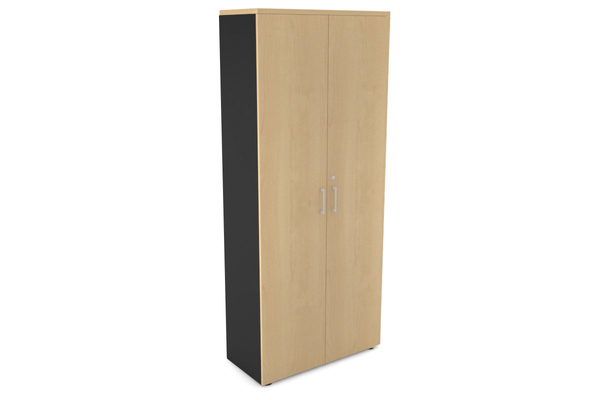 Uniform Large Storage Cupboard with Large Doors [800W x 1870H x 350D] Jasonl Black maple white handle