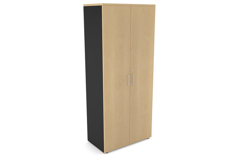 Uniform Large Storage Cupboard with Large Doors [800W x 1870H x 450D]-Black maple white handle