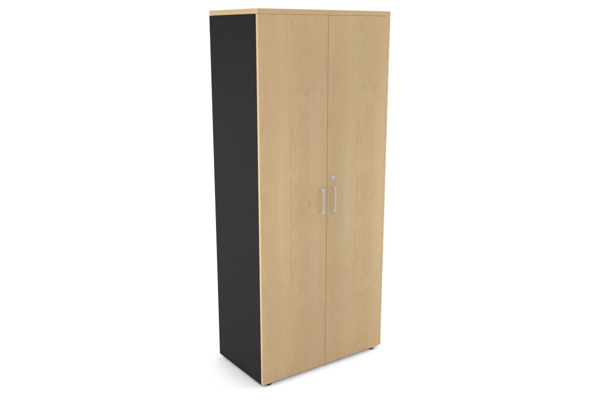 Uniform Large Storage Cupboard with Large Doors [800W x 1870H x 450D] Jasonl Black maple white handle