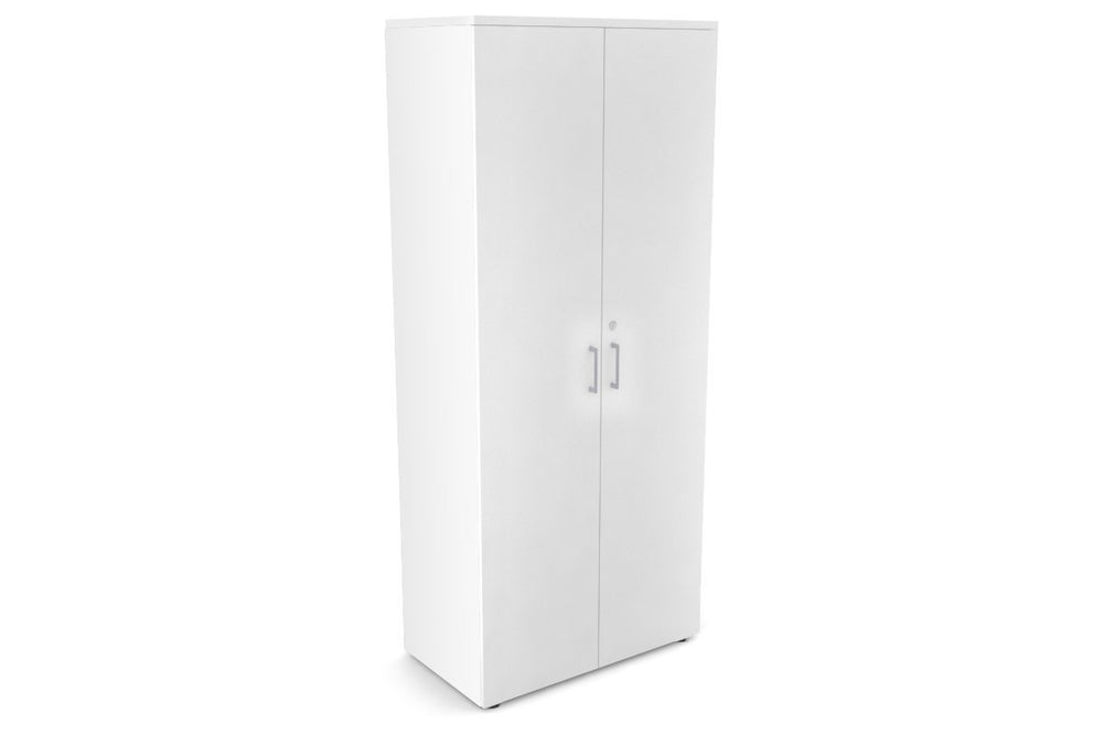 Uniform Large Storage Cupboard with Large Doors [800W x 1870H x 450D]-White white silver handle