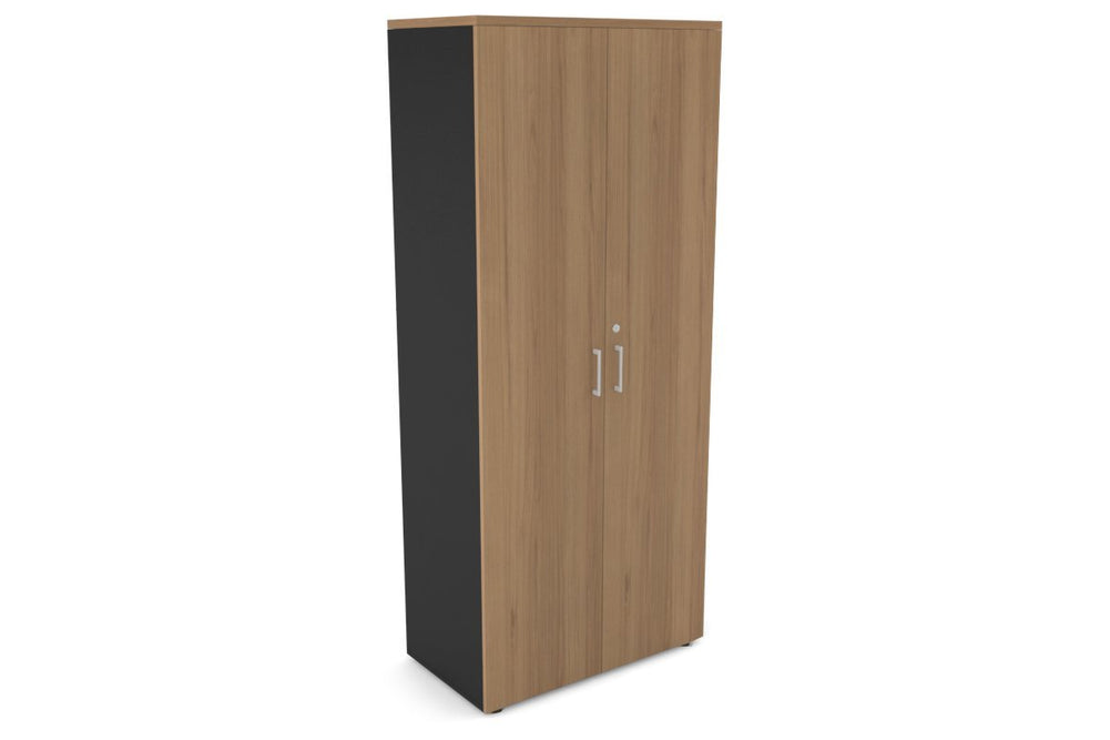 Uniform Large Storage Cupboard with Large Doors [800W x 1870H x 450D]-Black salvage oak white handle