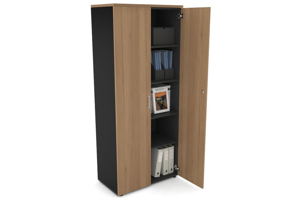 Uniform Large Storage Cupboard with Large Doors [800W x 1870H x 450D]-Black dark oak black handle
