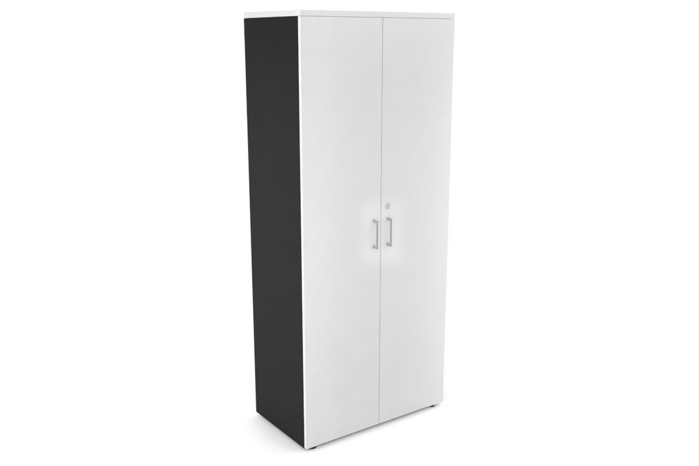 Uniform Large Storage Cupboard with Large Doors [800W x 1870H x 450D]-Black white silver handle