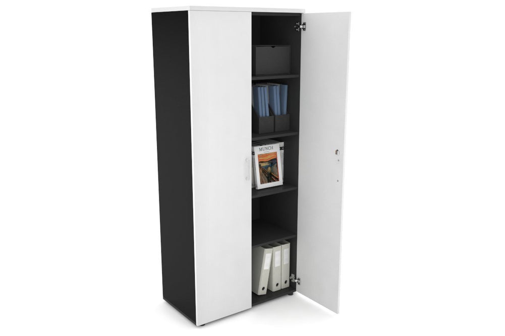 Uniform Large Storage Cupboard with Large Doors [800W x 1870H x 450D]-Black dark oak black handle