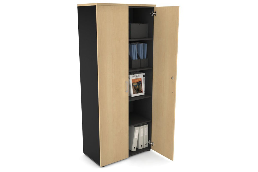 Uniform Large Storage Cupboard with Large Doors [800W x 1870H x 450D]-Black dark oak black handle