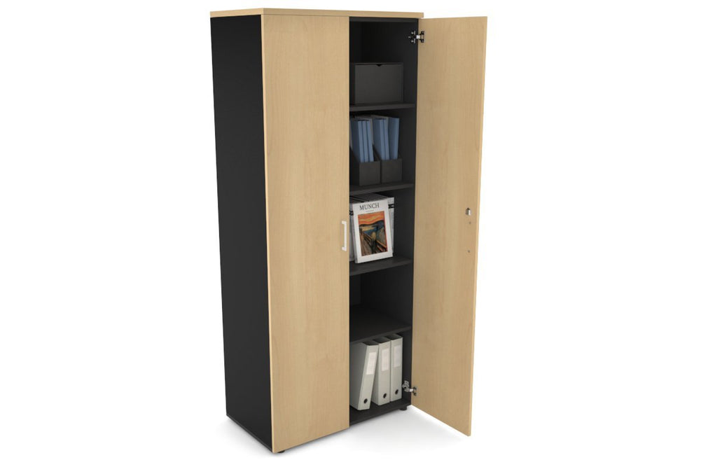 Uniform Large Storage Cupboard with Large Doors [800W x 1870H x 450D]-Black dark oak black handle