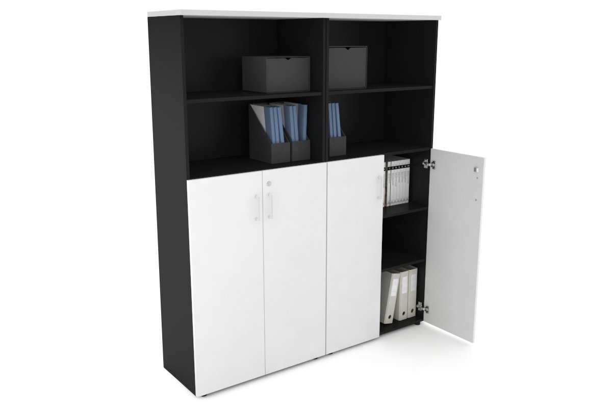 Uniform Large Storage Cupboard with Medium Doors [1600W x 1870H x 350D] Jasonl Black white white handle