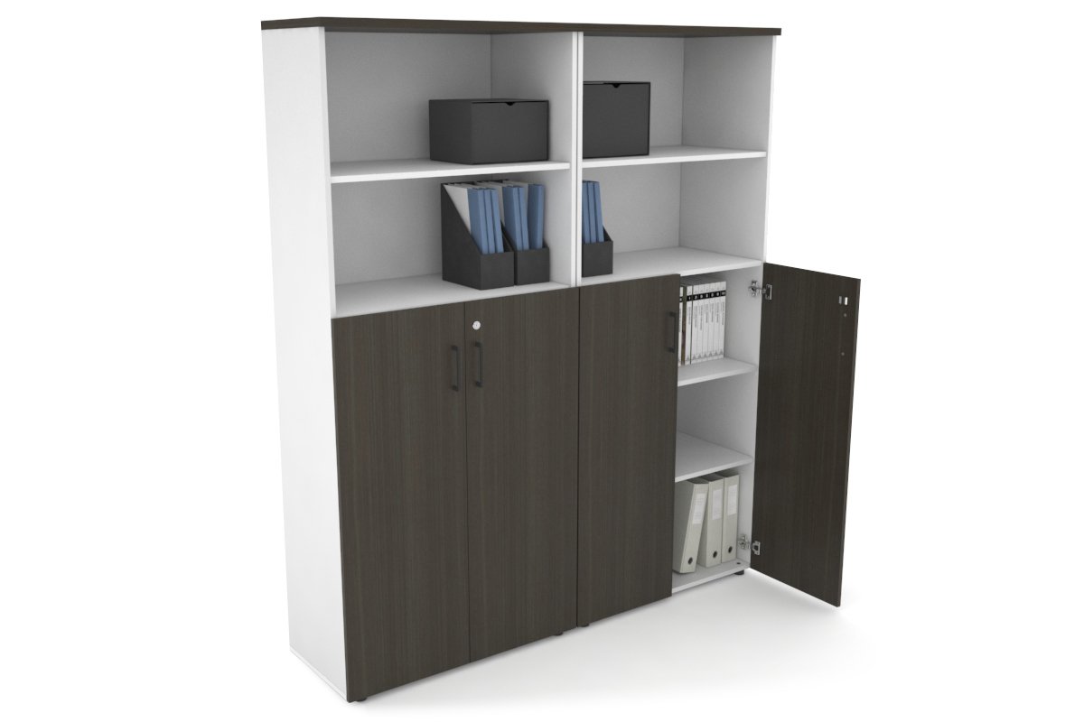 Uniform Large Storage Cupboard with Medium Doors [1600W x 1870H x 350D] Jasonl White dark oak black handle