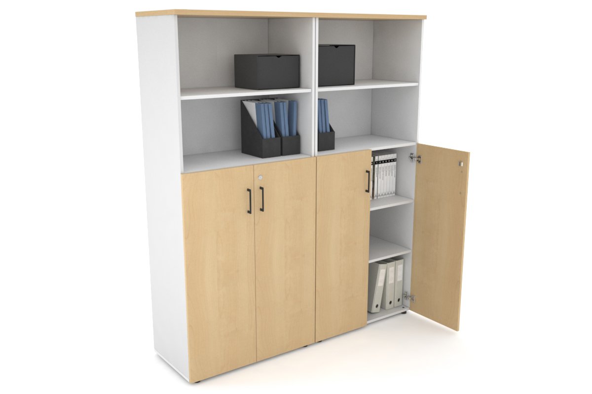 Uniform Large Storage Cupboard with Medium Doors [1600W x 1870H x 450D]-White maple black handle