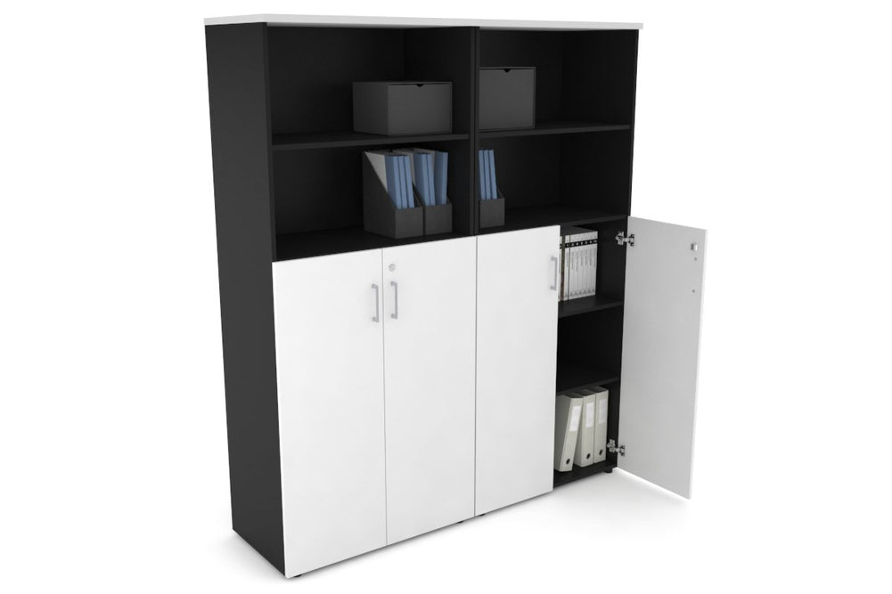 Uniform Large Storage Cupboard with Medium Doors [1600W x 1870H x 450D]-Black white silver handle