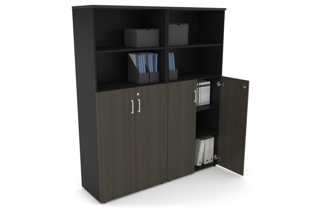 Uniform Large Storage Cupboard with Medium Doors [1600W x 1870H x 450D]-Black dark oak white handle