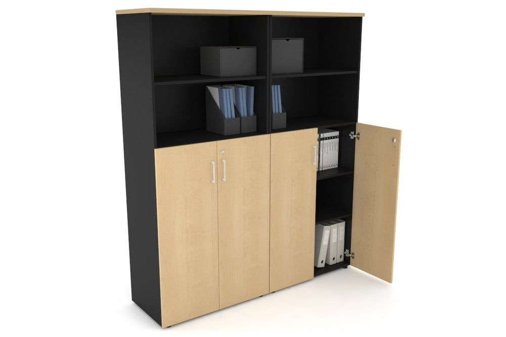Uniform Large Storage Cupboard with Medium Doors [1600W x 1870H x 450D]-Black maple white handle