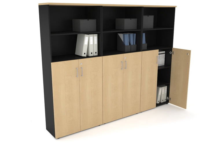 Uniform Large Storage Cupboard with Medium Doors [2400W x 1870H x 350D] Jasonl Black maple silver handle